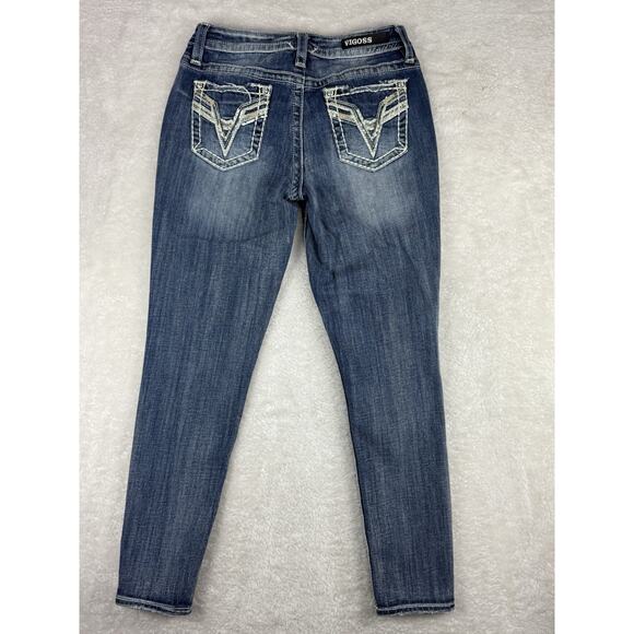 Vigoss Embroidered Blue Jeans Heritage Fit Size 4 Skinny Dark Wash - Picture 2 of 9